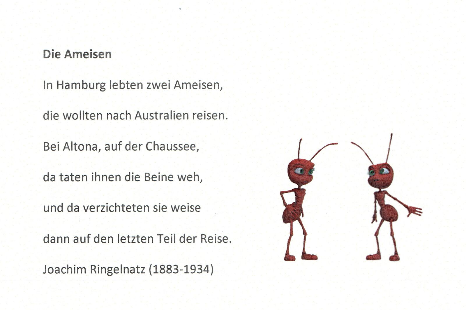 Gedicht Zwei Ameisen Wollten Nach Australien Reisen Joachim Ringelnatz – - Kreisverband Münster